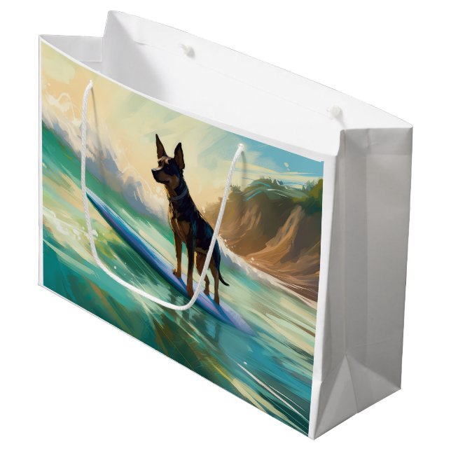 Sacola Para Presentes Grande Pintura de surf em praia australiana Kelpie (Frente inclinada)