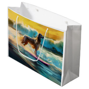 Sacola Para Presentes Grande Pintura de surf em praia de hound afegã