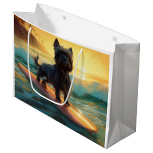 Sacola Para Presentes Grande Pintura de Surf no Beach do Affenpinscher