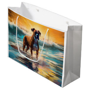 Sacola Para Presentes Grande Pintura de surfe na praia do Boxer