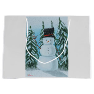 Sacola Para Presentes Grande Pintura digital Snowman