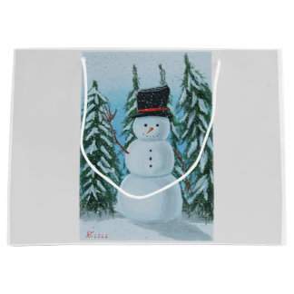 Sacola Para Presentes Grande Pintura digital Snowman