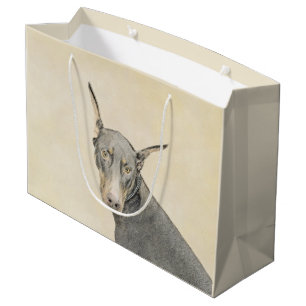 Sacola Para Presentes Grande Pintura Doberman Pinscher - Arte Original para Cã