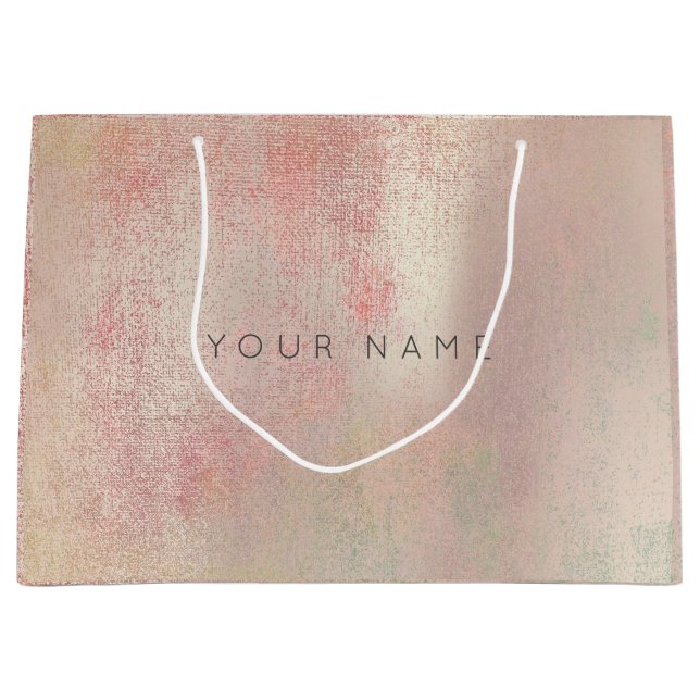 Sacola Para Presentes Grande Pintura Dourada com Rosa Metálico Personalizada (Frente)