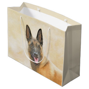 Sacola Para Presentes Grande Pintura em Malinois Belga - Arte Cachorra Original