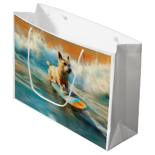 Sacola Para Presentes Grande Pintura para surfar na praia do Biewer Terrier