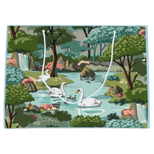Sacola Para Presentes Grande Pintura retro do estilo do lago swan pelo número