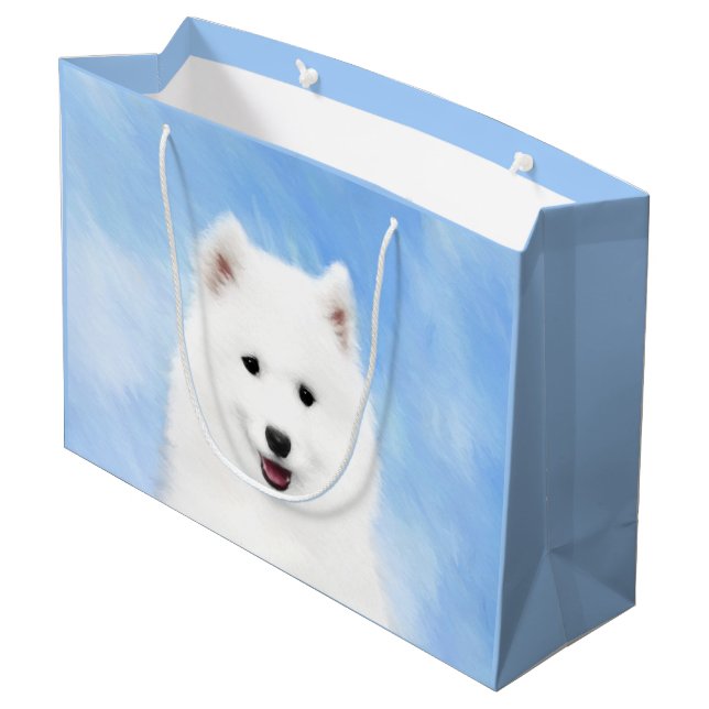 Sacola Para Presentes Grande Pintura Samoyed Puppy - Arte Cachorra Original (Verso inclinado)