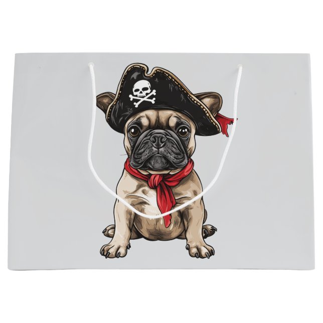 Sacola Para Presentes Grande Pirata - Crânio do Bulldog Francês (Frente)