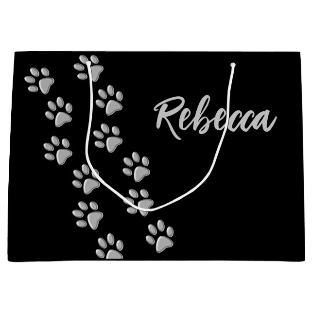 Sacola Para Presentes Grande Pistas de Cachorro de Prata Padrão Impressão de Fu (Frente)