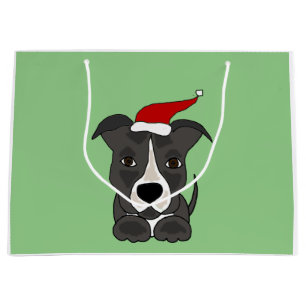 Sacola Para Presentes Grande Pitbull cinzento engraçado na arte do Natal do
