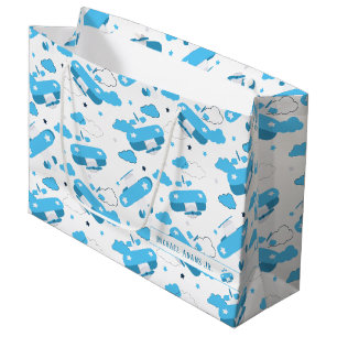 Sacola Para Presentes Grande Planícies e Nuvens Brancos e Azuis Cutes Monogram