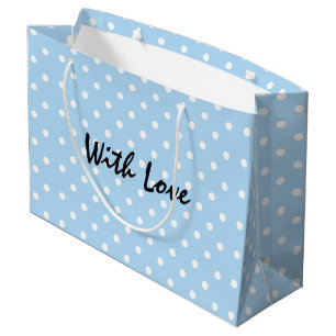 Sacola Para Presentes Grande Pó Elegante Padrão De Bolinhas Azul Com Amor