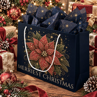 Sacola Para Presentes Grande Poinsettia do Natal nas Estrelas