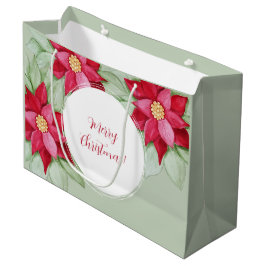 Sacola Para Presentes Grande Poinsettia Natal Pintado com Aquarela