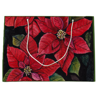Sacola Para Presentes Grande Poinsettia Vibrante Em Aquarela