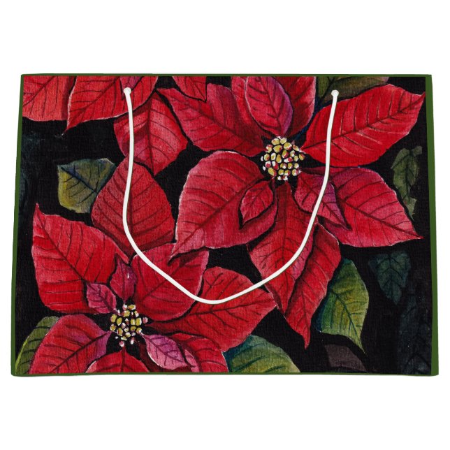 Sacola Para Presentes Grande Poinsettia Vibrante Em Aquarela (Frente)