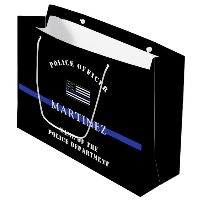 Sacola Para Presentes Grande Policial de Linha Azul Fino Personalizado Policial (Frente inclinada)