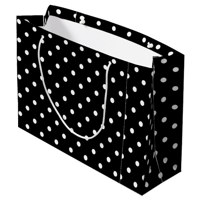 Sacola Para Presentes Grande Polkadots preto e branco clássicos (Verso inclinado)