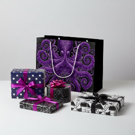 Sacola Para Presentes Grande Polvo Roxo Vitoriano Steampunk Kraken 