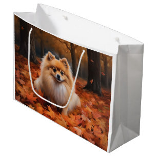 Sacola Para Presentes Grande Pomerânia de Folhas de outono inspira queda