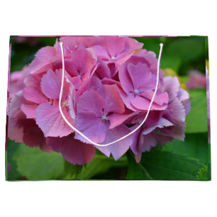 Sacola Para Presentes Grande Pompom Rosa Hidrangea Hortensia Flor