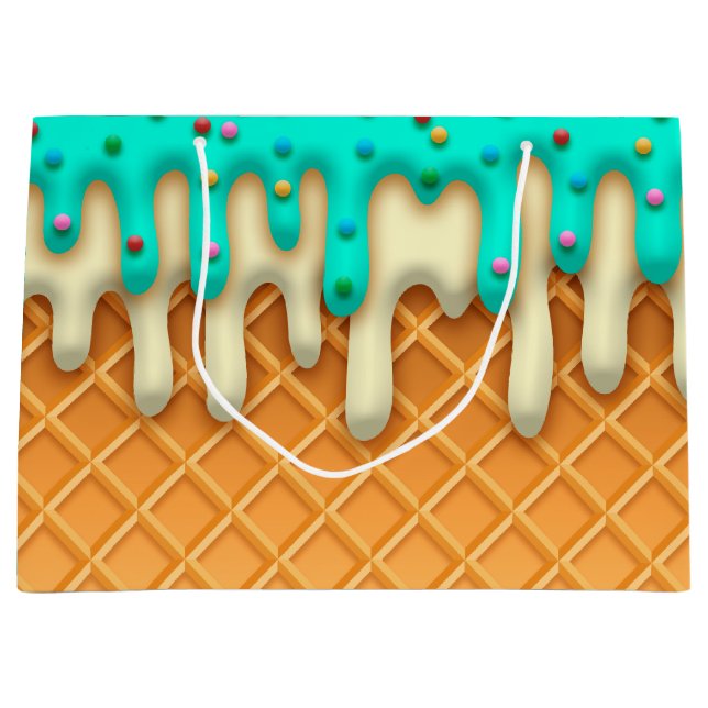 Sacola Para Presentes Grande Ponta Do Waffle De sorvete Com Préteses (Frente)