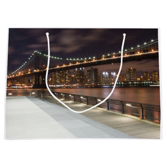 Sacola Para Presentes Grande Ponte de Manhattan e skyline de NYC (Frente)