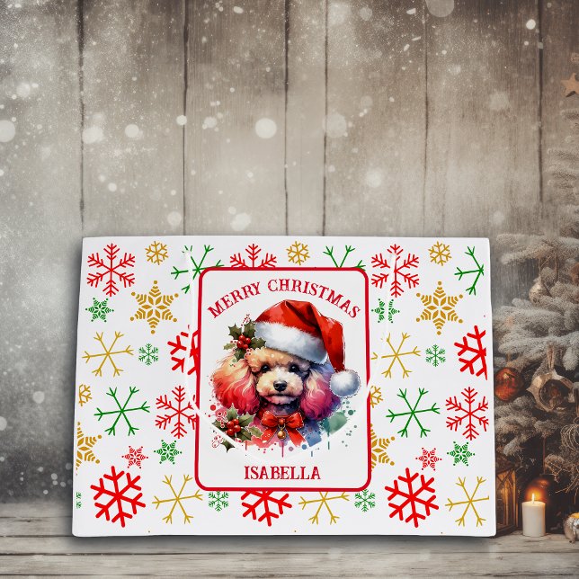 Sacola Para Presentes Grande Poodle em Santa Hat (Criador carregado)