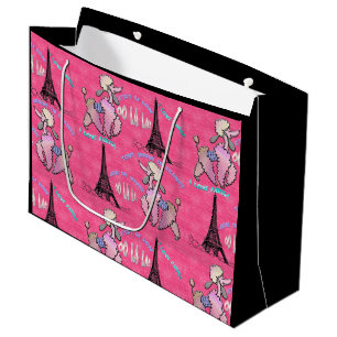 Sacola Para Presentes Grande Poodle glamourosa em Paris