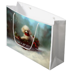 Sacola Para Presentes Grande Poodle Natal neve inverno