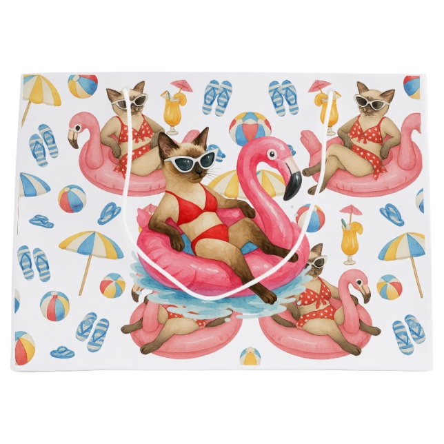 Sacola Para Presentes Grande Pool Party for Siamese Cat lovers  (Frente)