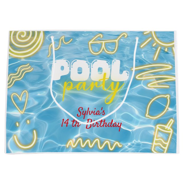 Sacola Para Presentes Grande Pool summer neon vibes birthday party (Frente)