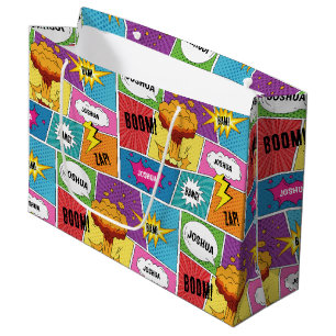 Sacola Para Presentes Grande Pop de Arte Personalizada do Livro Quadrado Colori