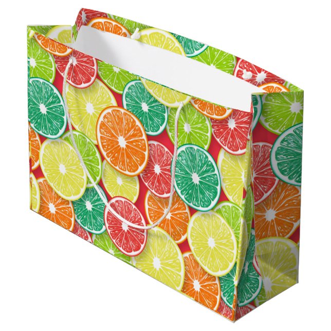Sacola Para Presentes Grande Pop de fatias de fruta Citrus art 2 (Verso inclinado)