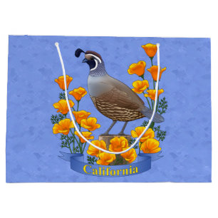 Sacola Para Presentes Grande Poppy Ouro e codorniz de pássaros do Estado da Ca