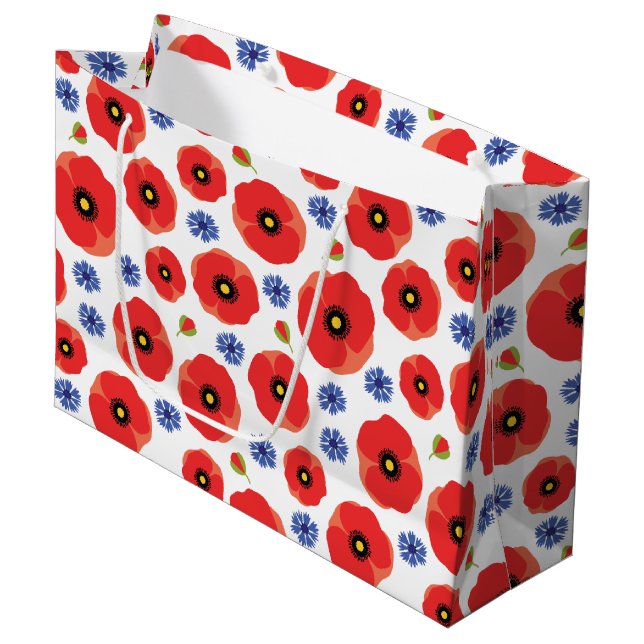 Sacola Para Presentes Grande Poppys E Cornflower Patterno (Frente inclinada)