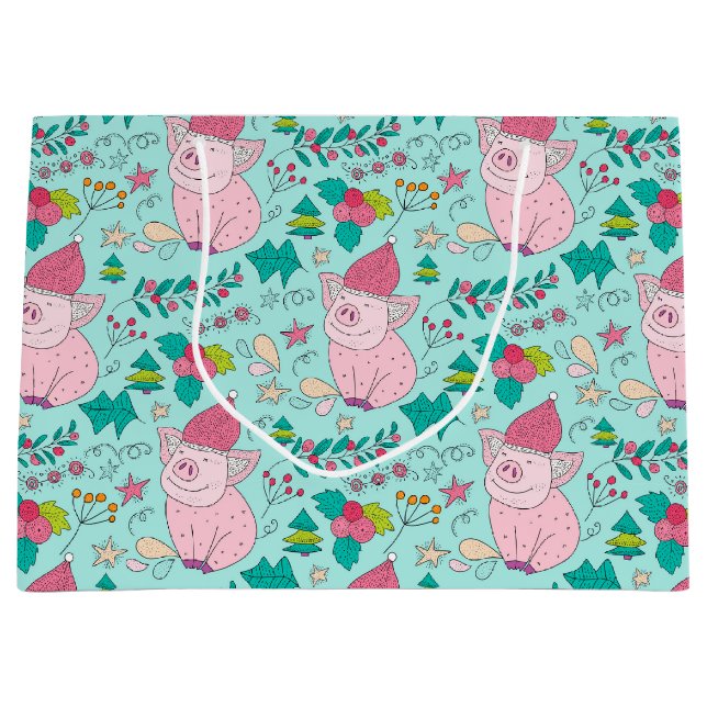 Sacola Para Presentes Grande Porcos de Natal Festivos - Saco médio para present (Frente)