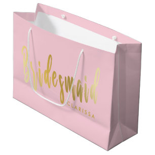 Sacola Para Presentes Grande Porta-vozes cor-de-rosa e dourado, pastel elegante