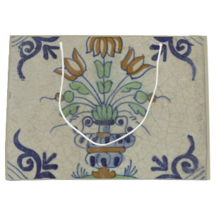 Sacola Para Presentes Grande Pote De Flor Antiquado Com Azulejo Delft