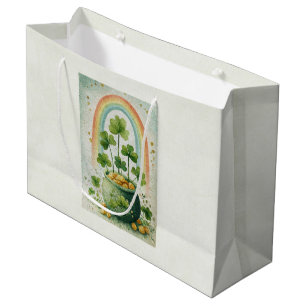 Sacola Para Presentes Grande Pote de Ouro e Arco-íris Vintage