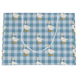 Sacola Para Presentes Grande Powder Blue Gingham Goose Linen Texture