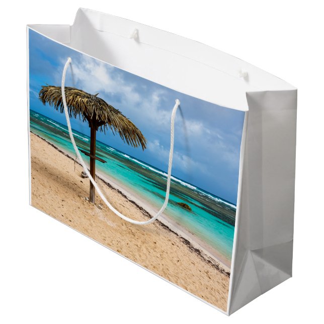 Sacola Para Presentes Grande praia de Anse des Rochers (Verso inclinado)