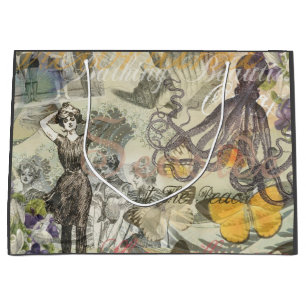 Sacola Para Presentes Grande Praia de polvo Antiga Costa Steampunk