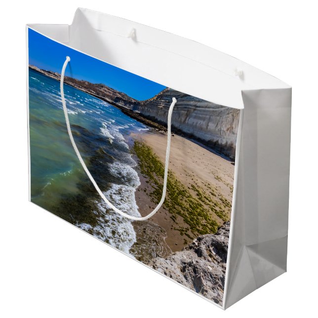 Sacola Para Presentes Grande Praia em Puerto Piramides, Argentina (Verso inclinado)