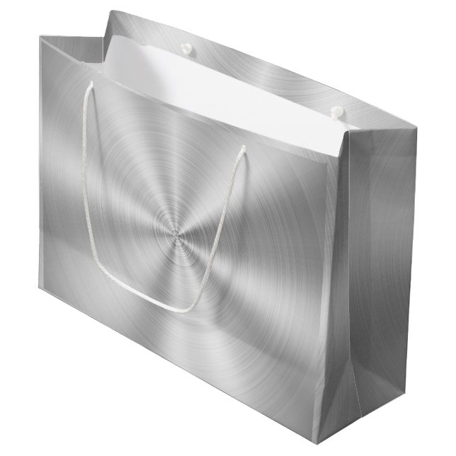 Sacola Para Presentes Grande Prata brilhante metálica do falso elegante (Frente inclinada)