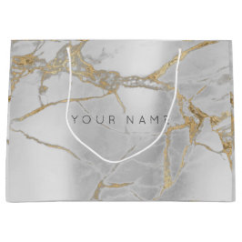 Sacola Para Presentes Grande Prata de Abstrato Metálico Dourada da Cinza Marble