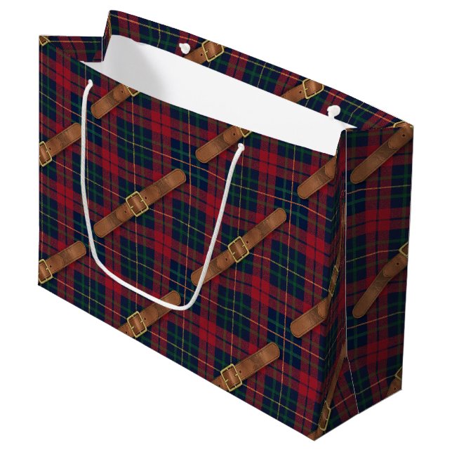 Sacola Para Presentes Grande Preppy Red Christmas Plaid With Buckles (Frente inclinada)