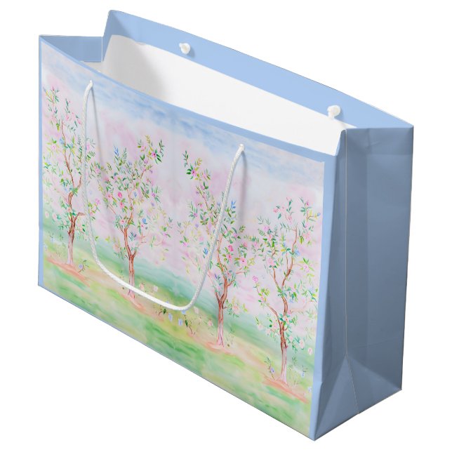 Sacola Para Presentes Grande Preppy Watercolor Bonito Chinoiserie Blue (Frente inclinada)