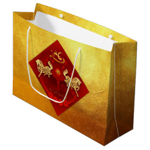 Sacola Para Presentes Grande Presente de Ano Cavalo de Luz FU Chinês LGB1